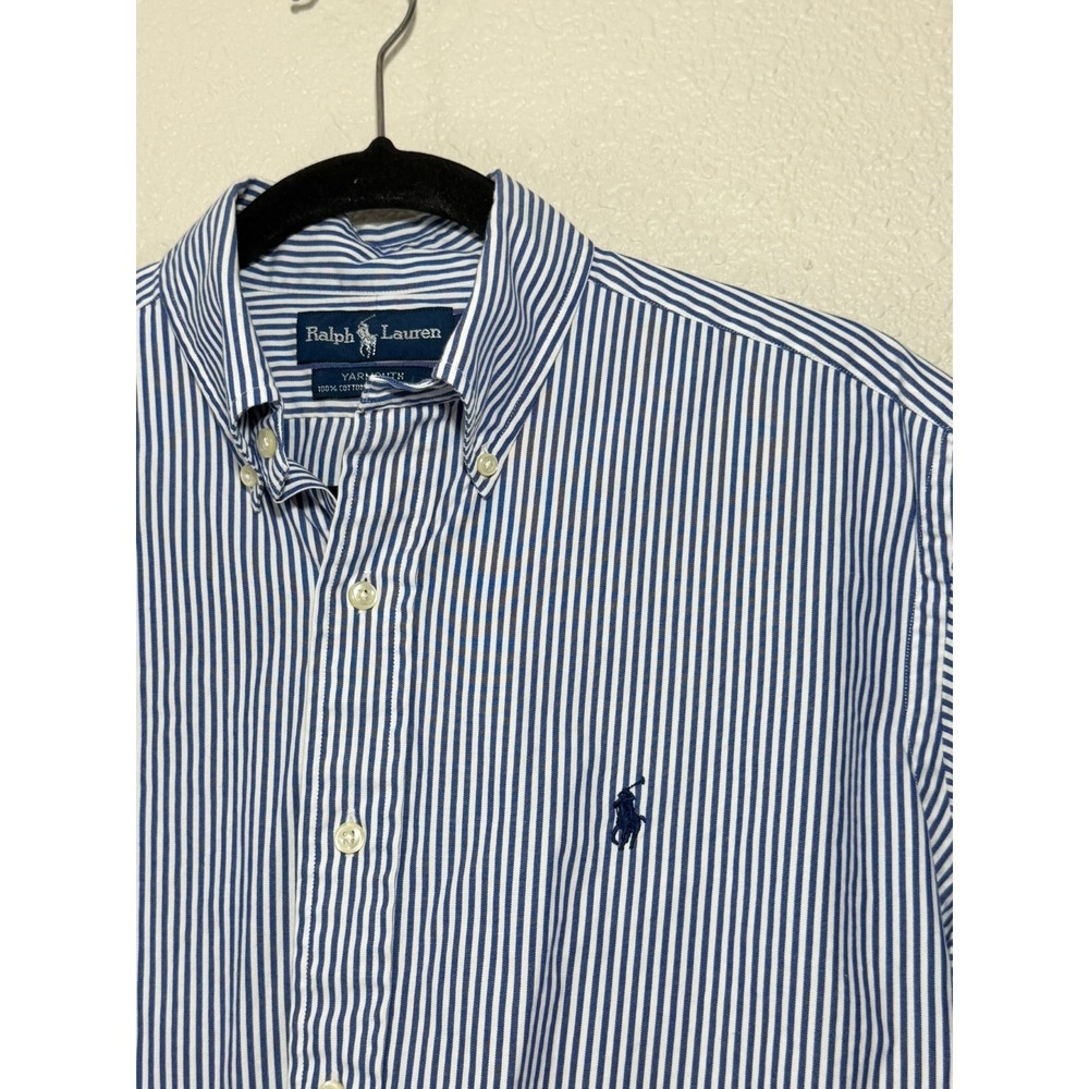Vtg Ralph Lauren 15 M Men's Striped Long Sleeve Button Down Preppy 90s Blue - Picture 4 of 8